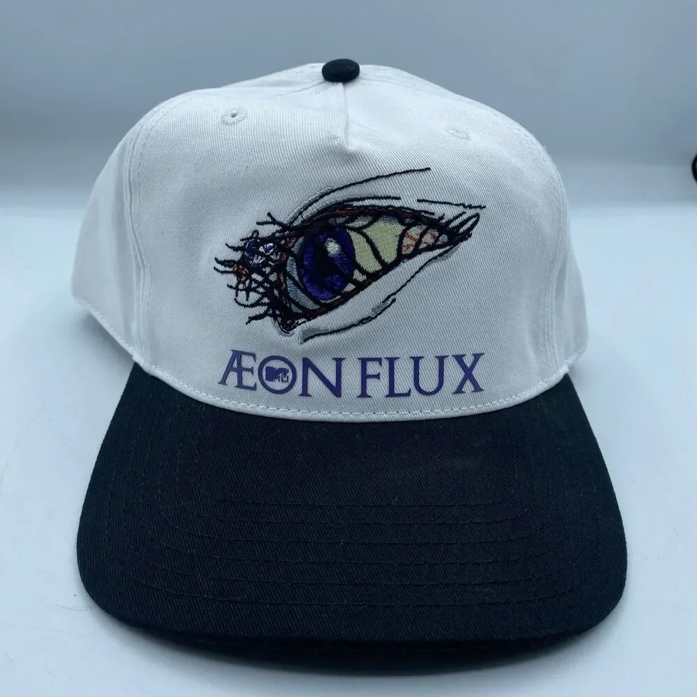 Aeon Flux Hat MTV White White Adjustable Cap Snapback Logo Casual TV Show NWOT